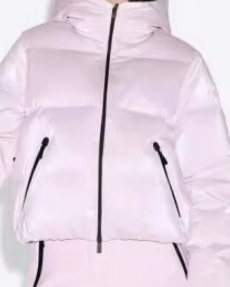 Women's Pink Ski Suit Hooded Windproof Thermal Jacket + Flared Trousers 2 Piece Set Snowboard Wear Zipper Pocket Outdoor Sports