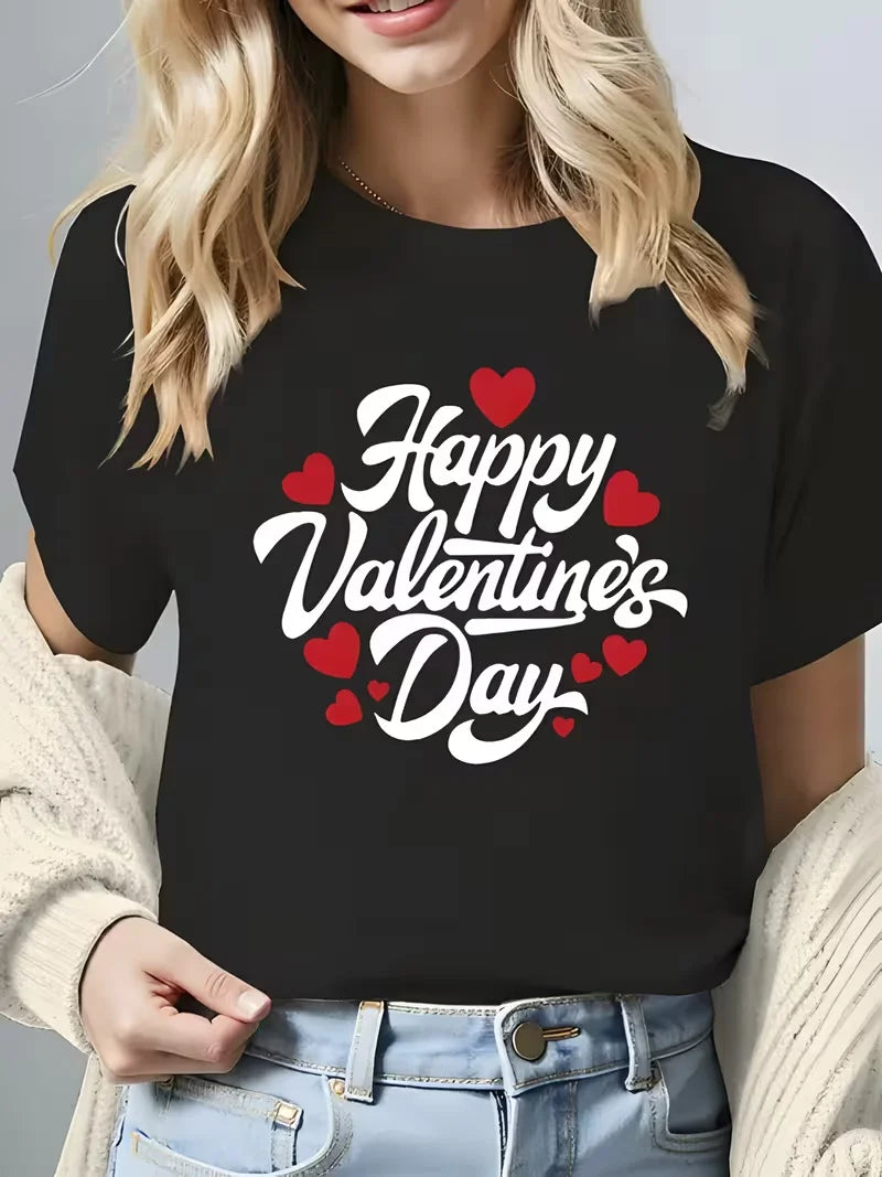Valentine's Day Ladies Printed T-Shirt Machine Washable Breathable Comfortable Material
