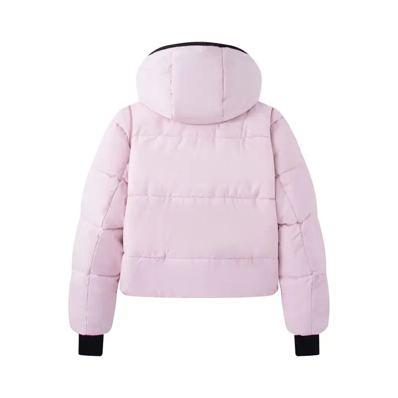 Women's Pink Ski Suit Hooded Windproof Thermal Jacket + Flared Trousers 2 Piece Set Snowboard Wear Zipper Pocket Outdoor Sports