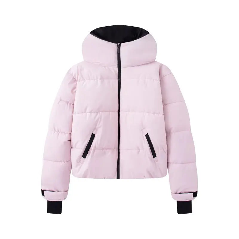 Women's Pink Ski Suit Hooded Windproof Thermal Jacket + Flared Trousers 2 Piece Set Snowboard Wear Zipper Pocket Outdoor Sports